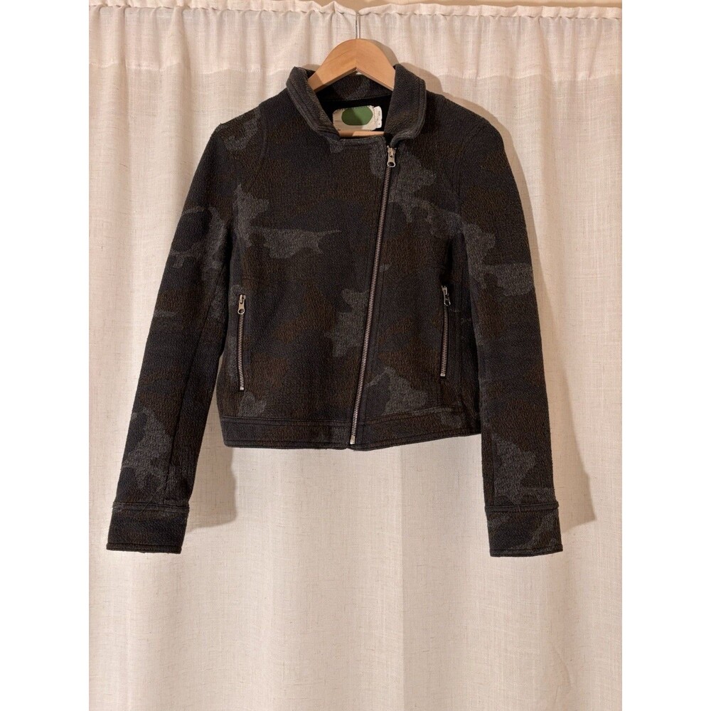 Anthropologie Rustic Forest Zipper Utility Moto Jacket Gray Gnome, Size S